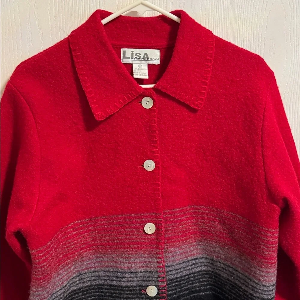 Vintage Lisa International Boiled Wool Button Down Jacket Women's M Colorblock
